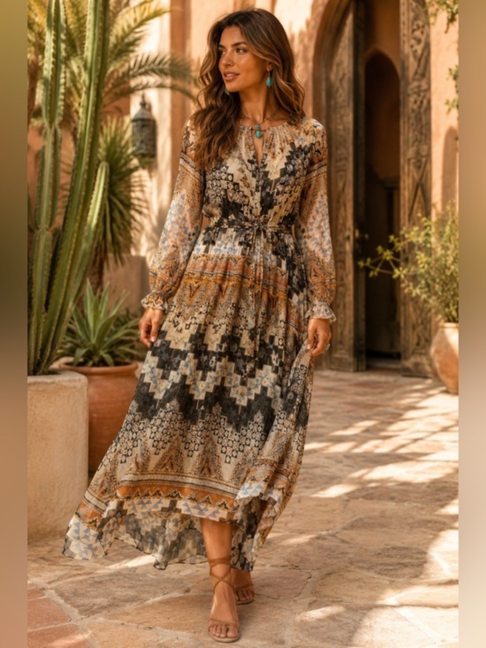 MISA Los Angeles Paloma Dress Alhambra Mosaic Maxi Dress NWT Medium Boho Luxury